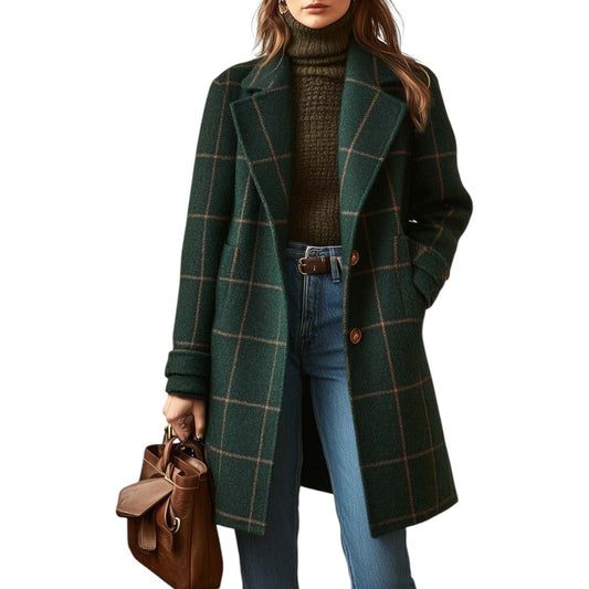 Kate | Women's Retro Lapel Plaid Tweed Coat