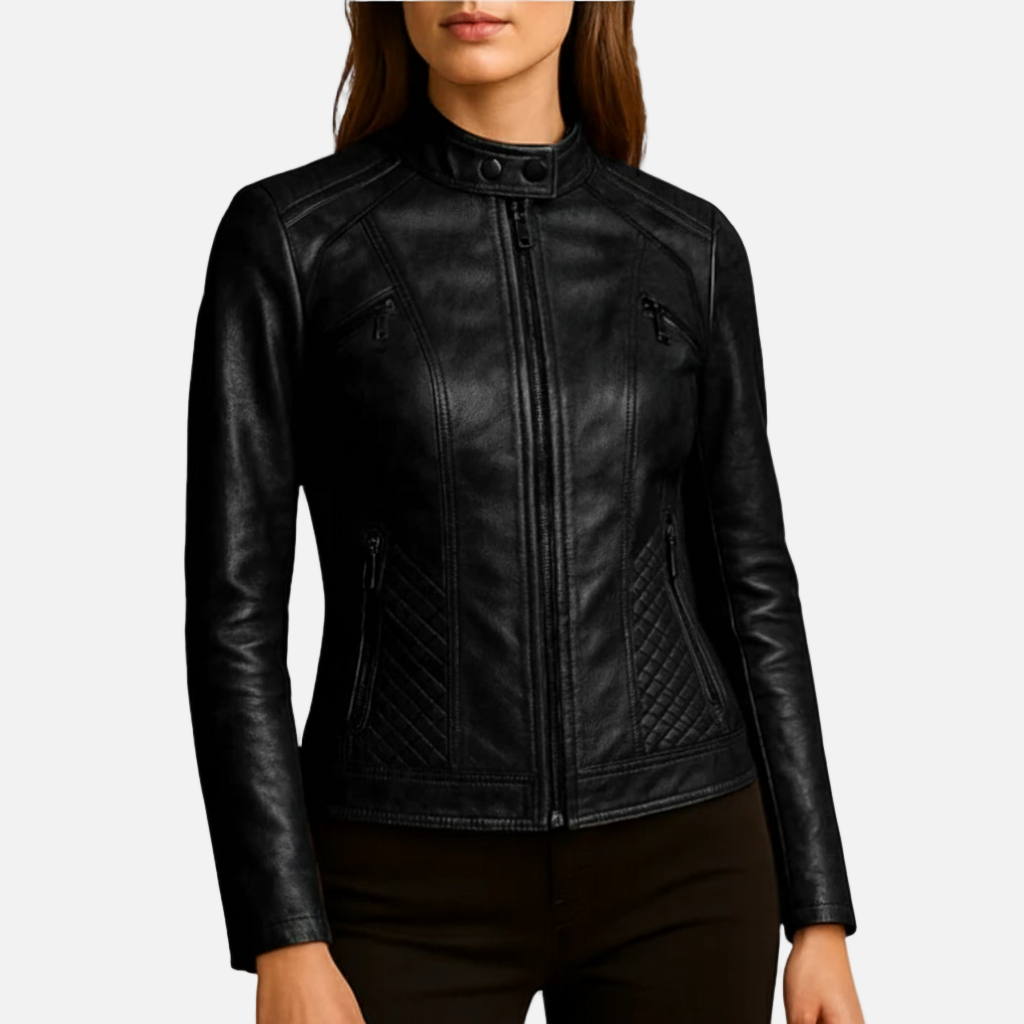Lauvin | Women’s Slim-Fit Zip-Up Leather Moto Jacket