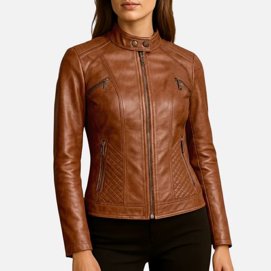 Lauvin | Women’s Slim-Fit Zip-Up Leather Moto Jacket
